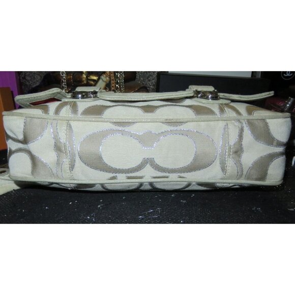 Coach Poppy Signature C Metallic Sateen & Leather Messenger Flap Satchel  #18352 - Picture 7 of 15